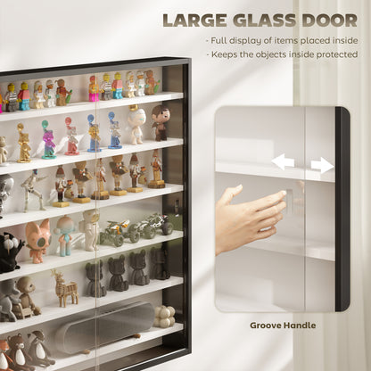 HOMCOM Six Shelf Display Cabinet, with Glass Doors - Black and White