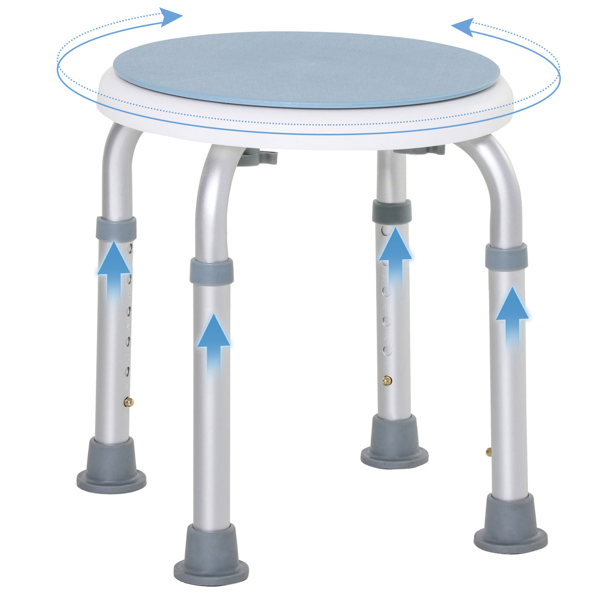 HOMCOM 360° Swivel Shower Chair, Height Adjustable Aluminium Shower Stool with Non-Slip Feet for Disabled, Elderly, Light Blue