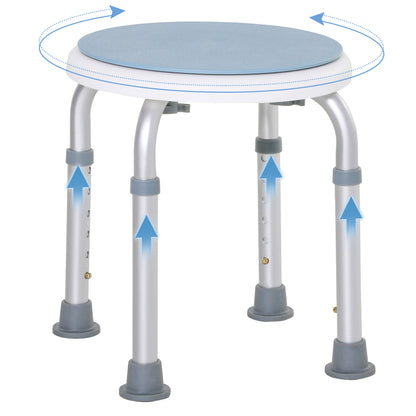 HOMCOM 360° Swivel Shower Chair, Height Adjustable Aluminium Shower Stool with Non-Slip Feet for Disabled, Elderly, Light Blue