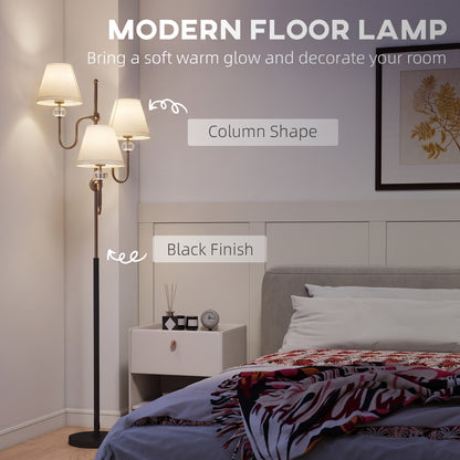 HOMCOM Floor Lamp, 165 cm Tall Standing Lamp with 3 Light and Foot Switch for Living Room, Bedroom, Bedside, Office, E27 Base Without Bulb (40W Max)