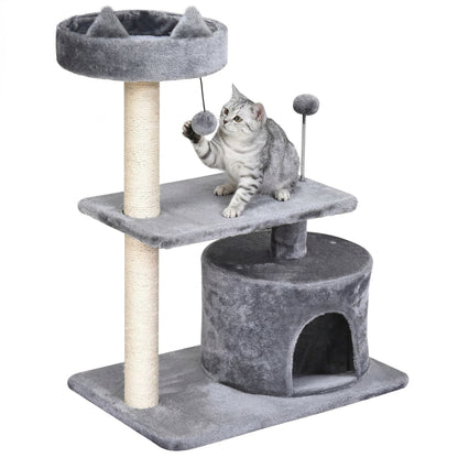 PawHut Cat Tree for Indoor Cats with Scratching Post Climbing Tower Kitty Activity Centre Condo Perch Jumping Platforms Grey 60L x 40W x 81H cm