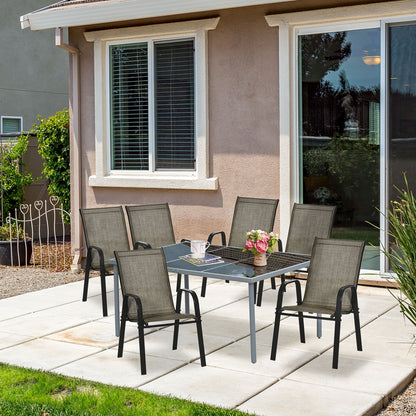 Outsunny Set of Four Stackable Mesh Seat Chairs - Mixed Brown