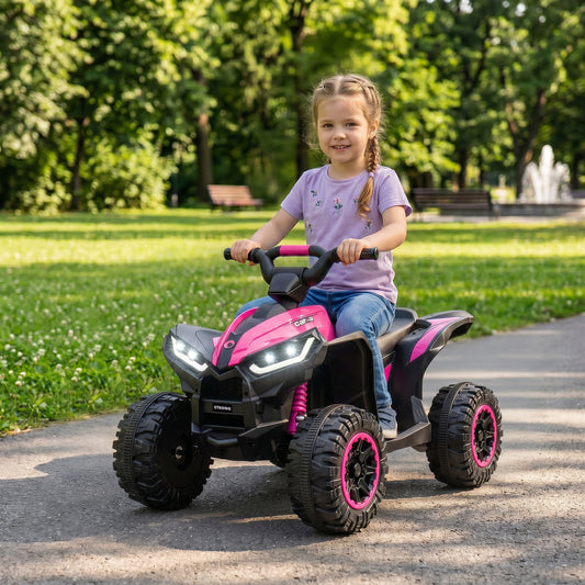 HOMCOM 12V Ride-On Quad Bike w/ Music, Horn, for Ages 3-5 Years - Pink