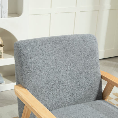 HOMCOM Modern Armchair, Sherpa Fleece Upholstered Accent Chair with Solid Wood Legs and Wide Seat, Padding Lounge Chair for Living Room Bedroom Office, Grey
