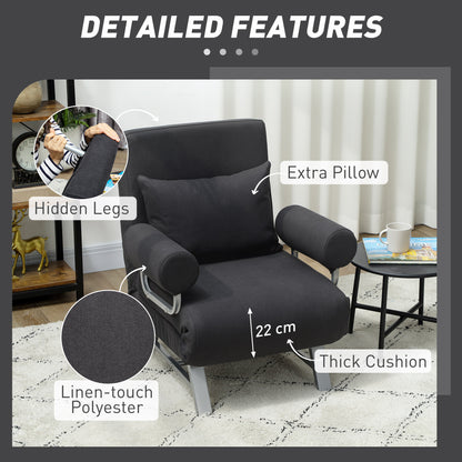 HOMCOM Single Sofa Bed, 3-in-1 Convertible Folding Chair Bed with Adjustable Backrest, Removable Armrests, Black