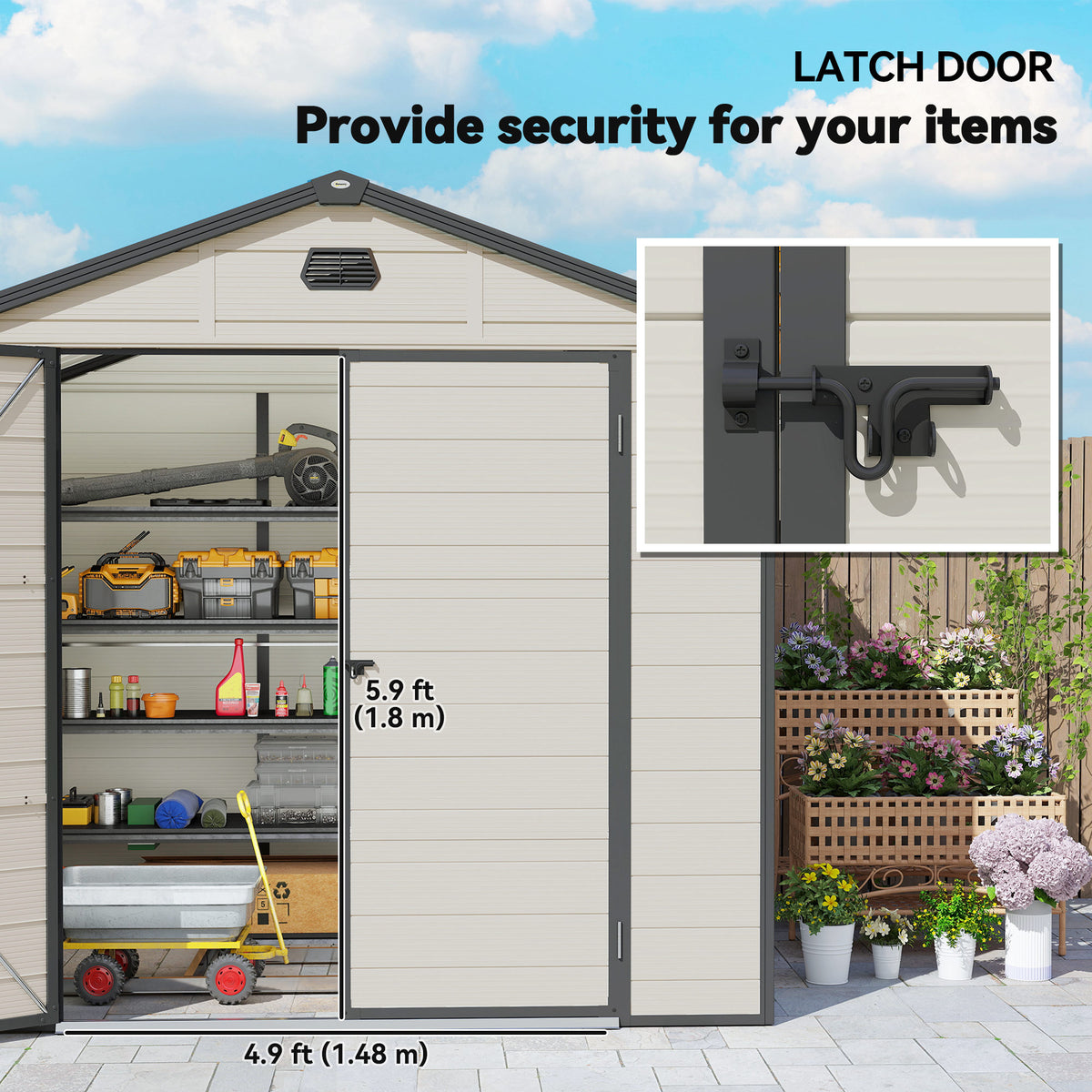 Outsunny 7.9ft x 6.2ft Recycled Garden Shed with Aluminium Frame and Plastic,  Wall Shed with Foundation, Waterproof and Rustproof - Cream White