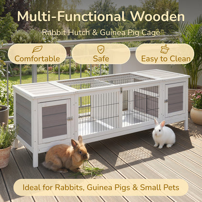 PawHut Rabbit Hutch and Run, with Removable Tray - Grey