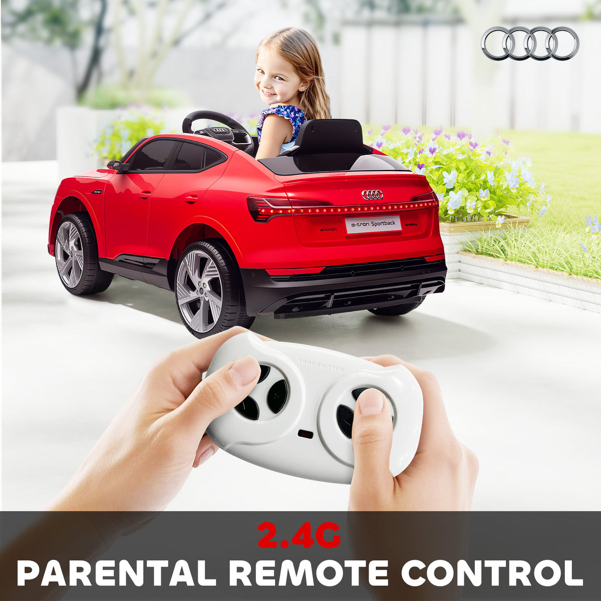HOMCOM Audi E-tron Licensed 12V Kids Electric Ride on, Electric Car for Kids, with Parental Remote, Music Lights MP3, Suspension Wheels, for 3-5 Years, Red