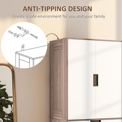 HOMCOM Modern Clothes Storage Cupboard Unit, 3 Drawer 2 Door Wardrobe with Hanging Rod, White/Brown