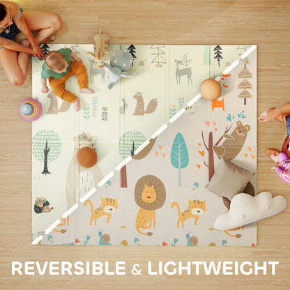 AIYAPLAY Baby Play Mat, Double Sideded Foldable Kids Crawling Mat, Reversible & Waterproof, Animal