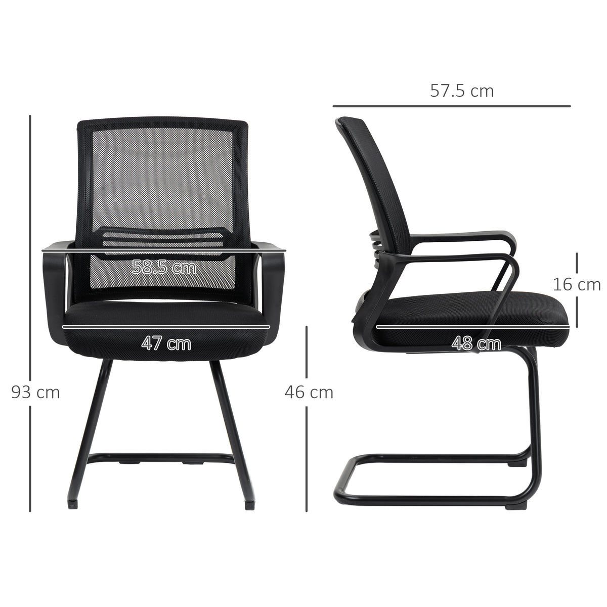 HOMCOM Ergonomic Desk Chair No Wheels, Padded Meeting Office Chair with Sled Base for Bedroom, Waiting, Reception, Black
