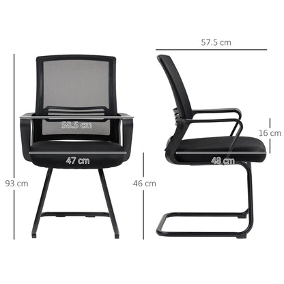 HOMCOM Ergonomic Desk Chair No Wheels, Padded Meeting Office Chair with Sled Base for Bedroom, Waiting, Reception, Black