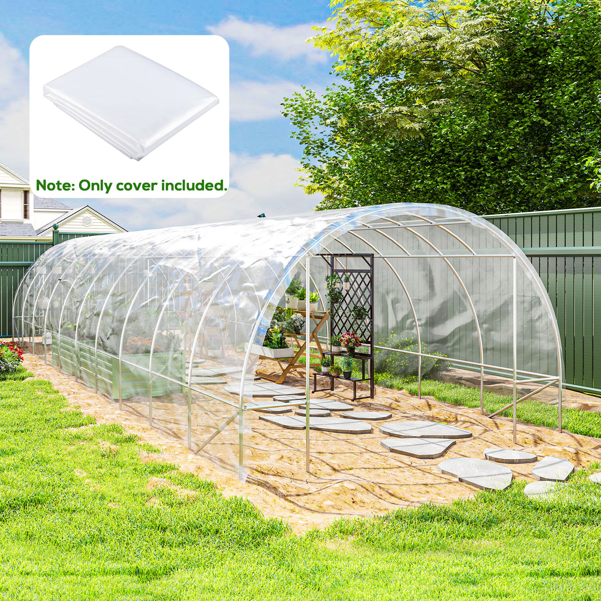 Outsunny 6 X 10m Heavy Duty (150um/6mil) Polyethylene Greenhouse Cover Replacement, UV Resistant Waterproof Plastic Polytunnel Cover, Clear