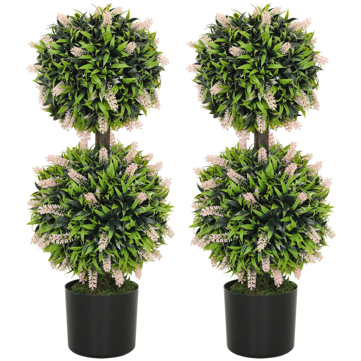 HOMCOM Set of 2 Artificial Plants, Lavender Flowers Ball Trees with Pot, for Home Indoor Outdoor Decor, 70cm