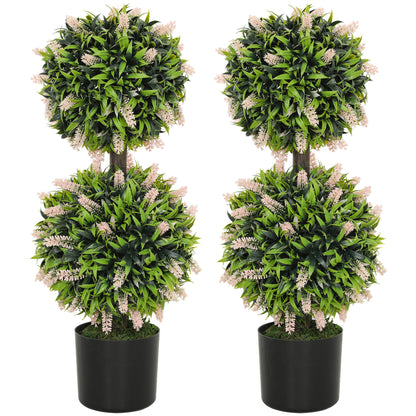 HOMCOM Set of 2 Artificial Plants, Lavender Flowers Ball Trees with Pot, for Home Indoor Outdoor Decor, 70cm
