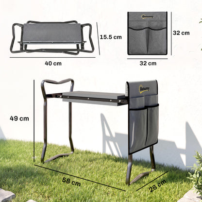 Outsunny Steel Frame Padded Garden Kneeler, with Tool Bag - Grey
