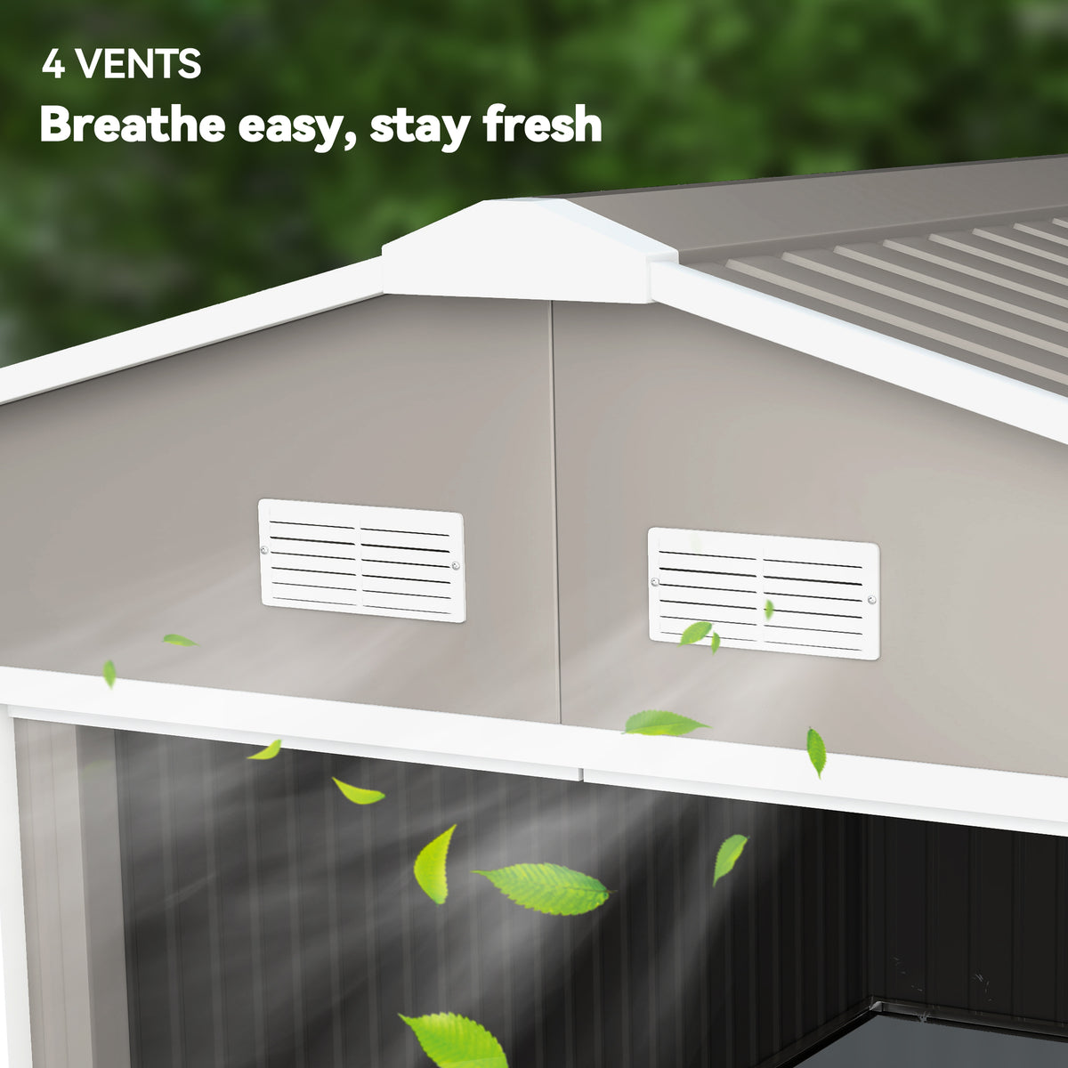 Outsunny 13 x 11ft Large Garden Shed, Mental Garden Storage Shed with Foundation Kit Ventilation & Doors, Light Grey