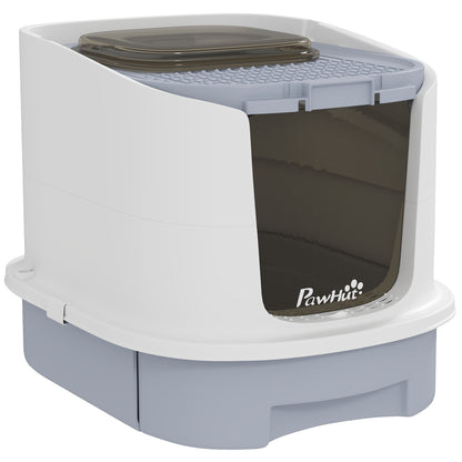 PawHut Cat Litter Box with Lid, Scoop, Deodorisation Bags, Top Entry
