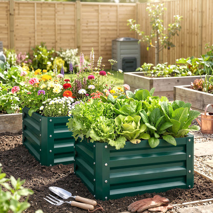 Outsunny Set of Two 60 x 60cm Steel Planter Boxes - Green