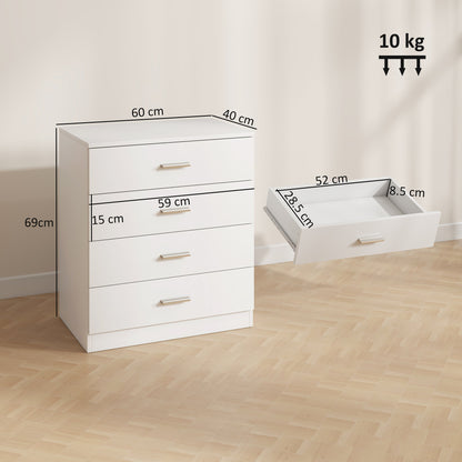 HOMCOM Chest of Drawers, 4 Drawers Storage Cabinet with Metal Rails, Anti-Tip for Playroom, Nursery Room, Hallway, etc