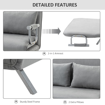 HOMCOM Two-Seater Click-Clack Sofa Bed with Pillows - Light Grey