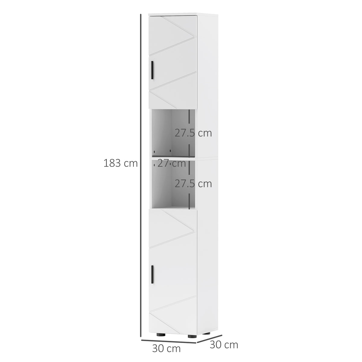 kleankin Line Embossed Tall Bathroom Storage Cabinet - White