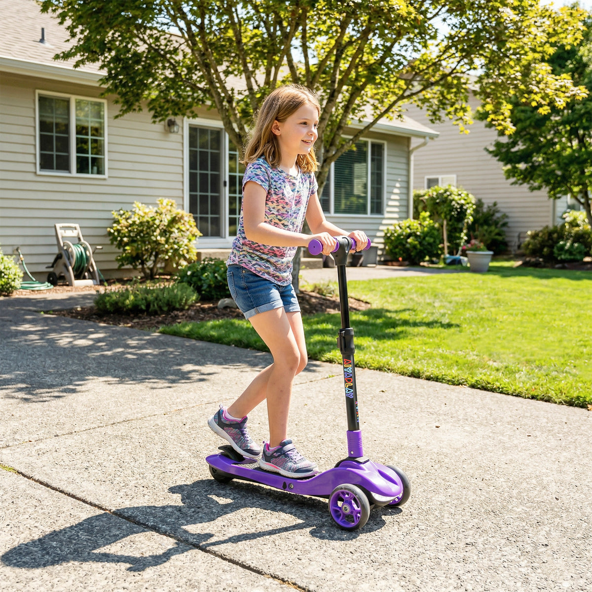 AIYAPLAY Three-Wheel Foldable Electric Scooter for Kids Aged 6-10 Years, Purple