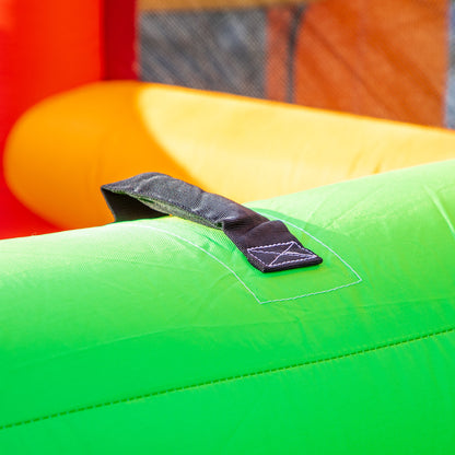 Outsunny 4 in 1 Large Bouncy Castle with Blower, Inflatable Bounce House with Double Slides, Trampoline, Inflatable House Pool, Climbing Wall, Carrybag for Kids Age 3-8, 3.8 x 3.7 x 2.3 m
