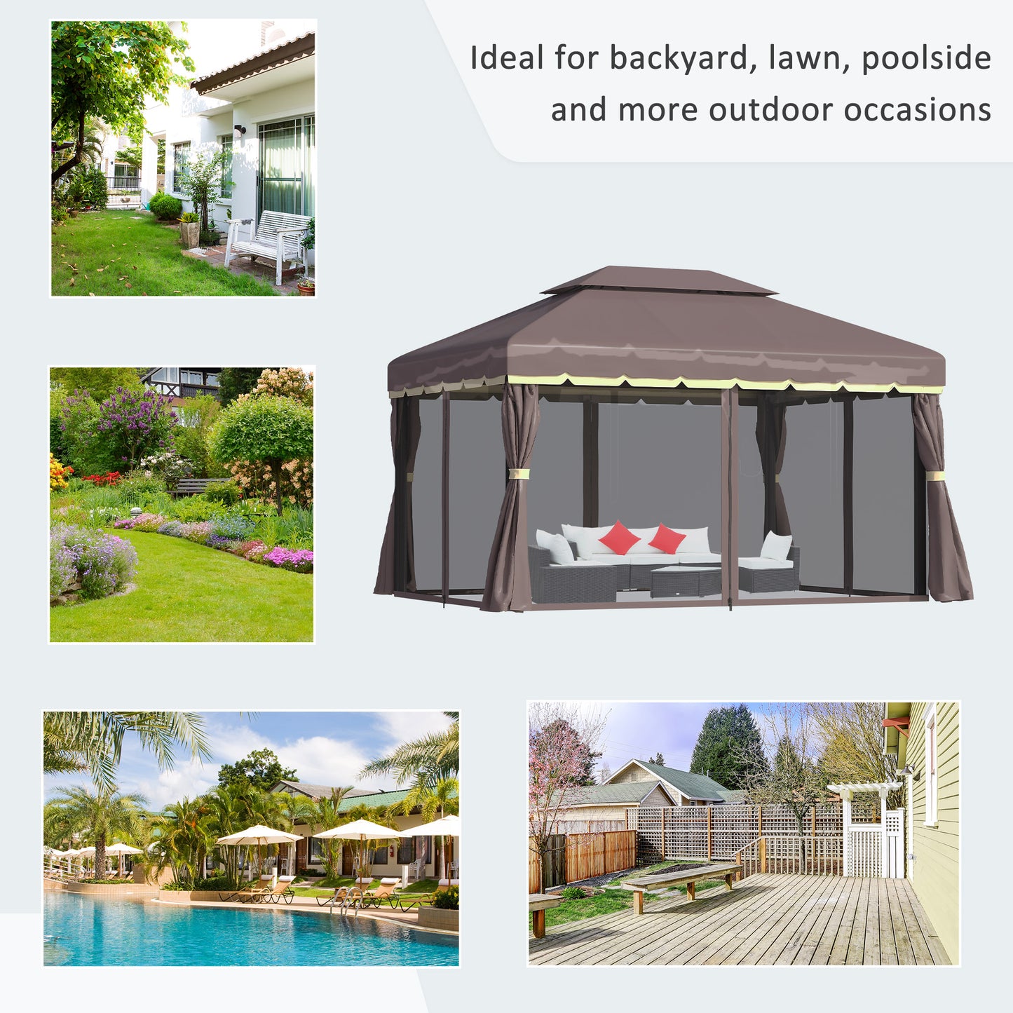 Outsunny 3 x 4m Aluminium Garden Gazebo, Marquee Canopy Shelter Pavilion Party Tent with Nets and Curtains