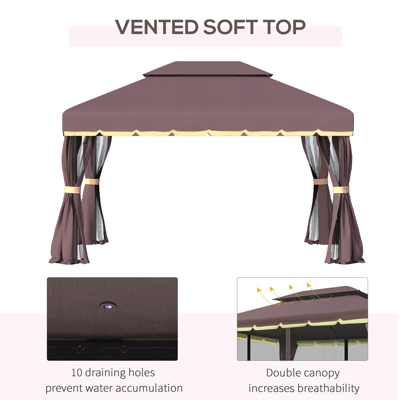 Outsunny 3 x 4m Aluminium Garden Gazebo, Marquee Canopy Shelter Pavilion Party Tent with Nets and Curtains