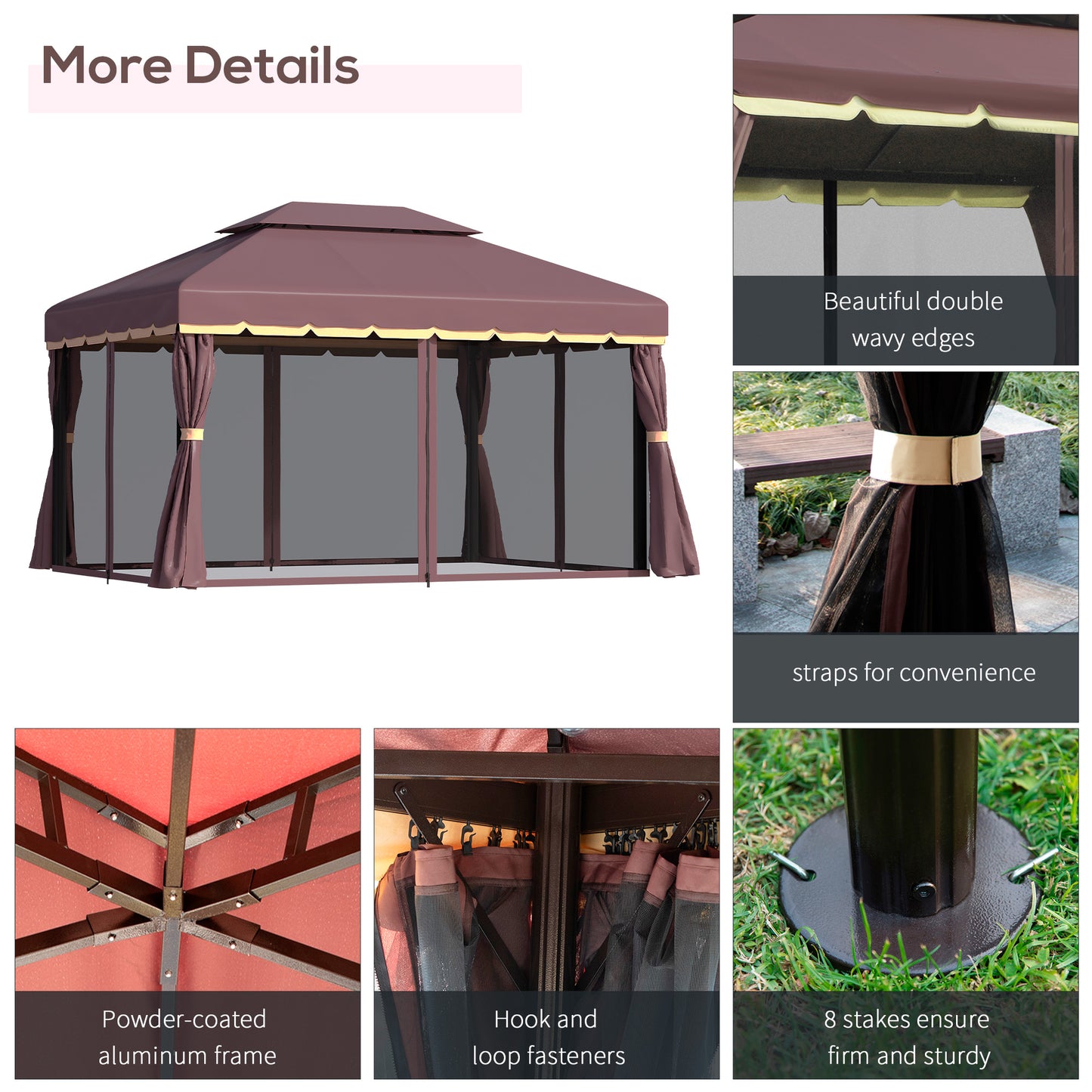 Outsunny 3 x 4m Aluminium Garden Gazebo, Marquee Canopy Shelter Pavilion Party Tent with Nets and Curtains