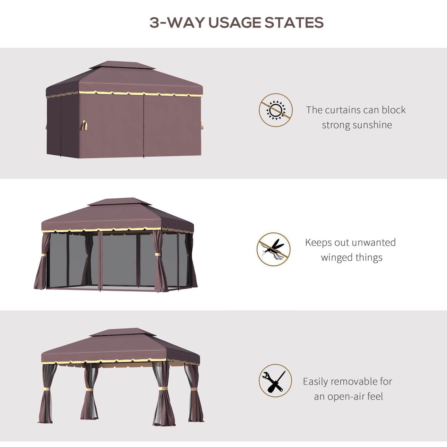 Outsunny 3 x 4m Aluminium Garden Gazebo, Marquee Canopy Shelter Pavilion Party Tent with Nets and Curtains