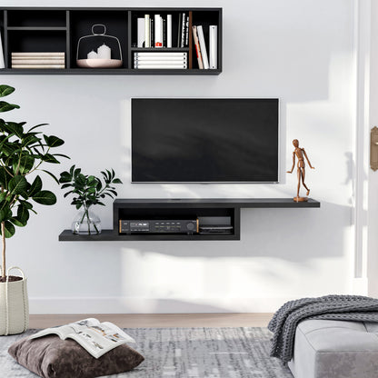 HOMCOM Floating TV Unit, Wall Mounted TV Stand with Open Shelf and 2 Cable Holes, Entertainment Unit for Living Room, Black