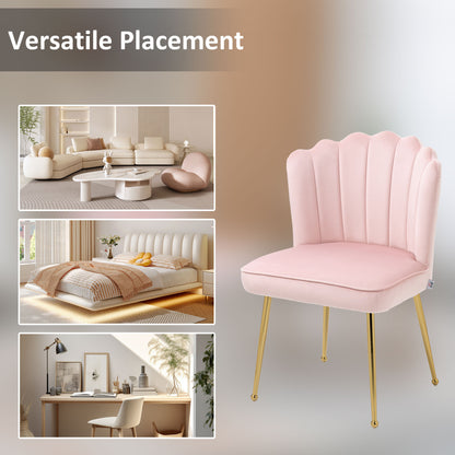 HOMCOM Velvet-Feel Shell Accent Chair with Metal Legs and Comfort Padding - Pink