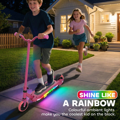 AIYAPLAY Electric Scooter for Kids 6-14 Years, with Colourful Lights, Pink