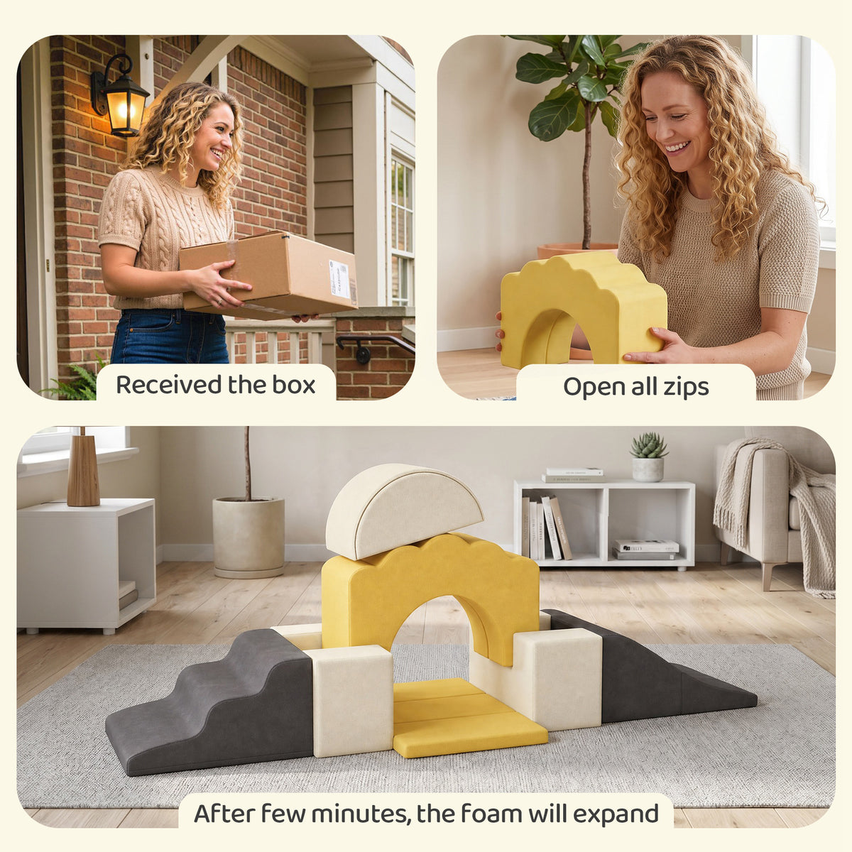 AIYAPLAY 7 Piece Kids Soft Play Set with Detachable Cover, Baby Indoor Climb and Crawl Foam Toy for Toddlers, Yellow