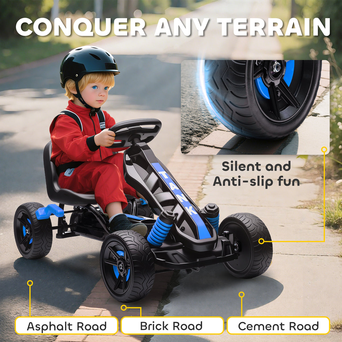 AIYAPLAY Pedal Go Kart for Kids Aged 3-6 Years, with Freewheel System, Brake, EVA Anti-Slip Wheels, Blue