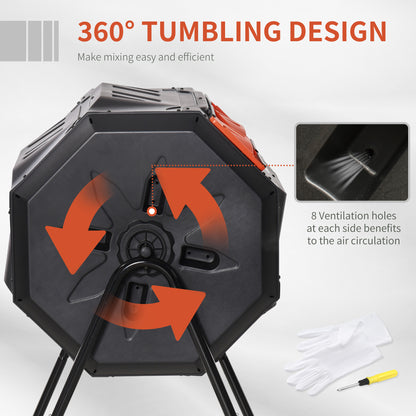 Outsunny 160L 360° Rotating Dual Chamber Composter - Orange
