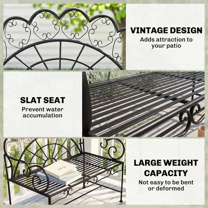 Outsunny Metal Garden Bench Loveseat with Slatted Seat, Black
