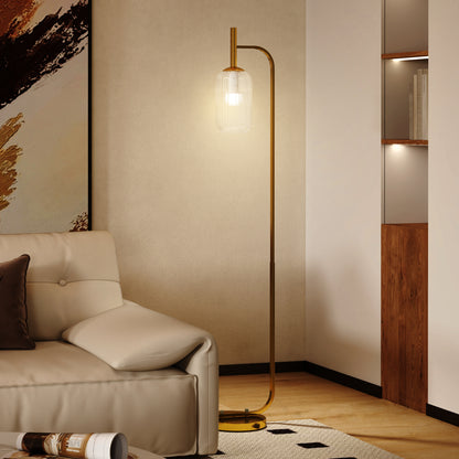 HOMCOM Floor Lamp for Living Room with Glass Lampshade, Modern Standing Lamp with Foot Switch for Bedroom, Bulb not Included, Gold Tone