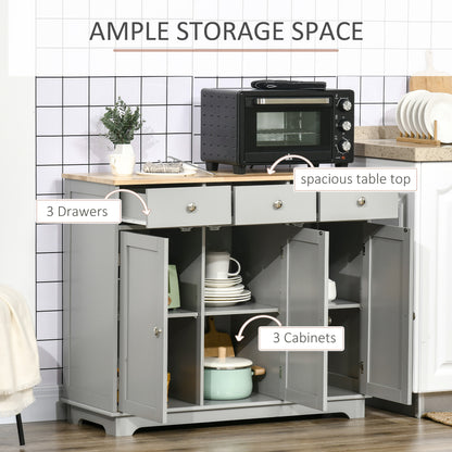 HOMCOM Sideboard with Rubberwood Top and Independent Storage Shelves for Dining Room, Kitchen - Grey