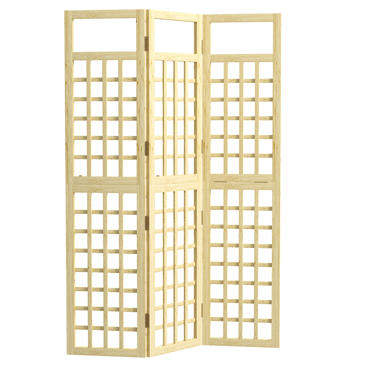 Outsunny 3-Panel Garden Privacy Screen, Freestanding Foldable Wooden Outdoor Divider/Trellis, Decorative Privacy Screen for Garden Patio, 120 x 170 cm, Natural Wood Finish