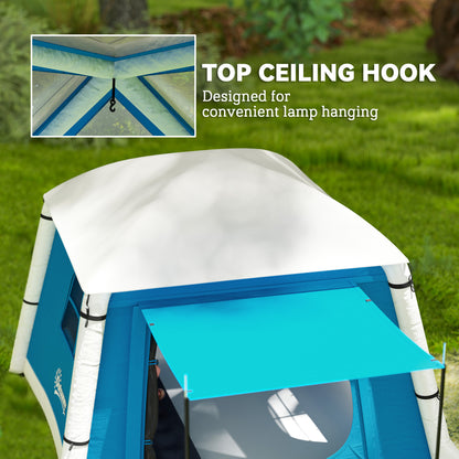 Outsunny Inflatable Camping Tent with Hand Pump, Easy Setup 1/2 Person Blackout Blow Up Tent, Light Blue