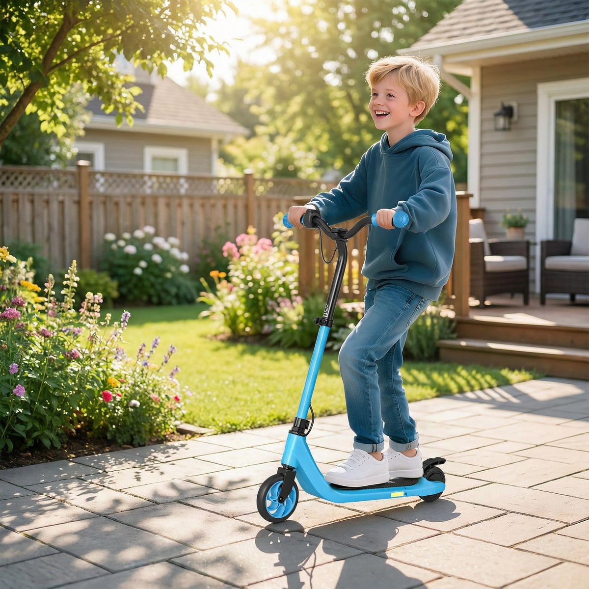 HOMCOM Electric Scooter for Kids 6+, Foldable E Scooter, Up to 8 KM/H, Maximum Range 6 KM, Adjustable Height, Blue