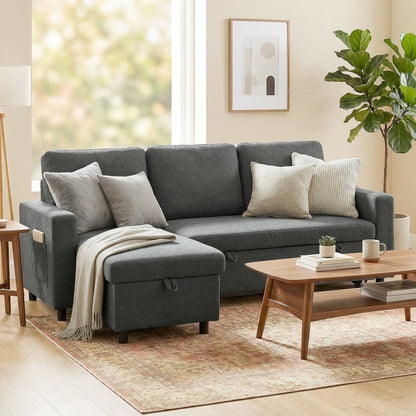 HOMCOM Pull Out Sofa Bed with 113 x 49cm storage space - Charcoal Grey
