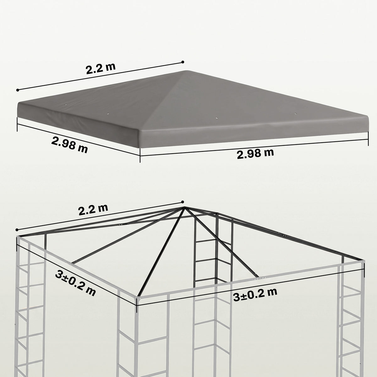 Outsunny 3 x 3(m) Gazebo Frame Replacement - Grey
