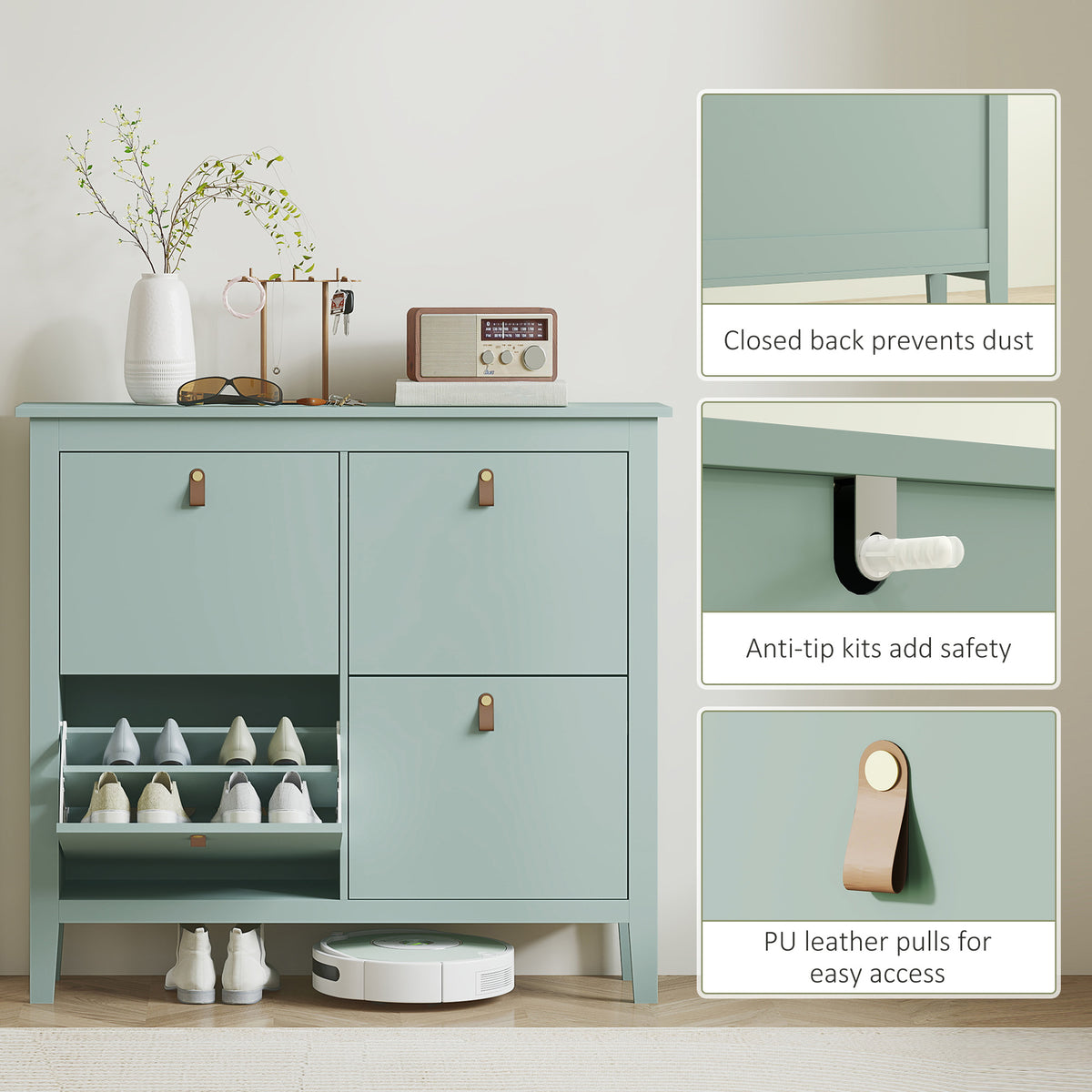 HOMCOM Modern Four-Drawer Shoe Cabinet - Green