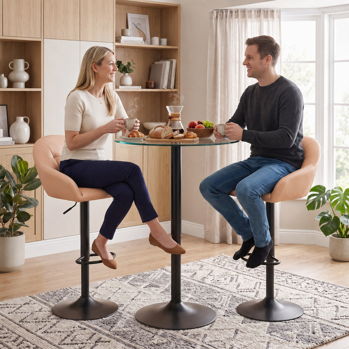 HOMCOM Bar Stools Adjustable Heights Breakfast Bar Stools Backrest Armrests Set of 2, Brown