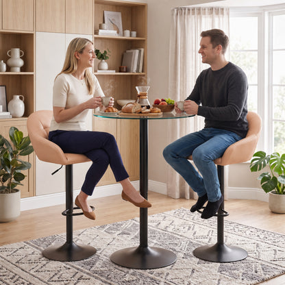 HOMCOM Bar Stools Adjustable Heights Breakfast Bar Stools Backrest Armrests Set of 2, Brown
