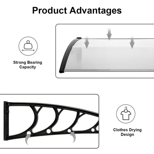 Door Canopy Awning Shelter Front Back Porch Outdoor Shade Patio Roof Rain Cover 120*80cm